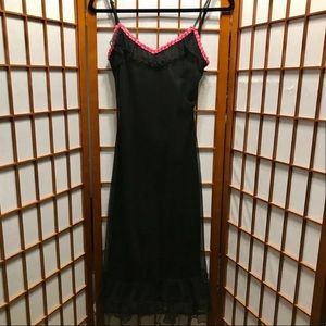 Vintage 90s Betsey Johnson Black Ruffle Slip Dress